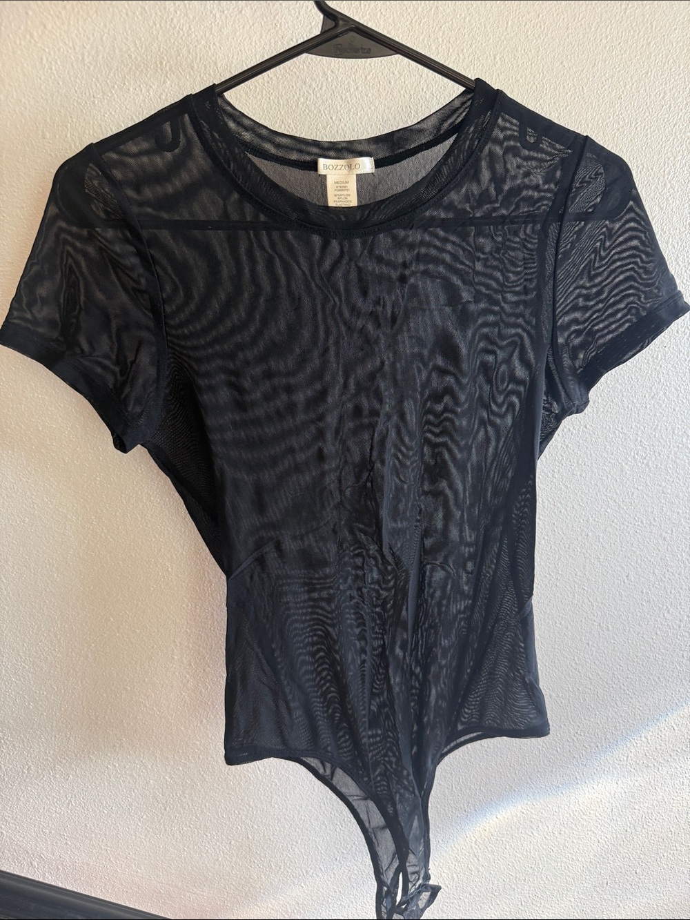 Bozzolo Black Sheer Short-Sleeve Mesh Bodysuit